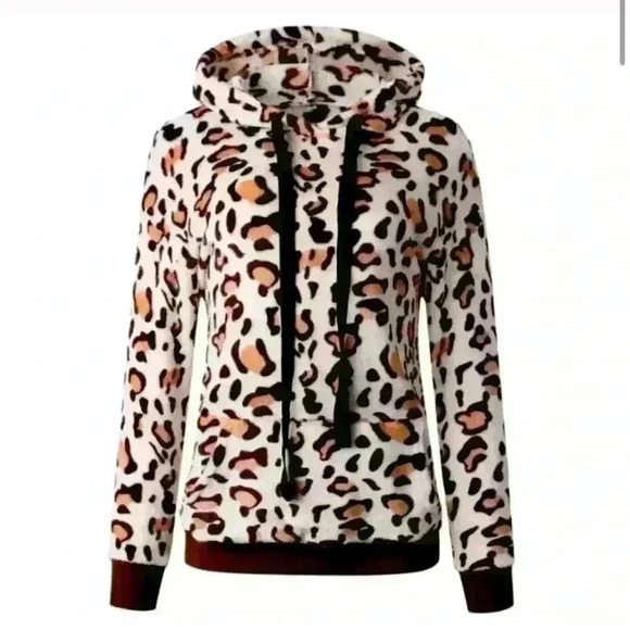 Leopard Print Drawstring Hoodie - Picture 1 of 6